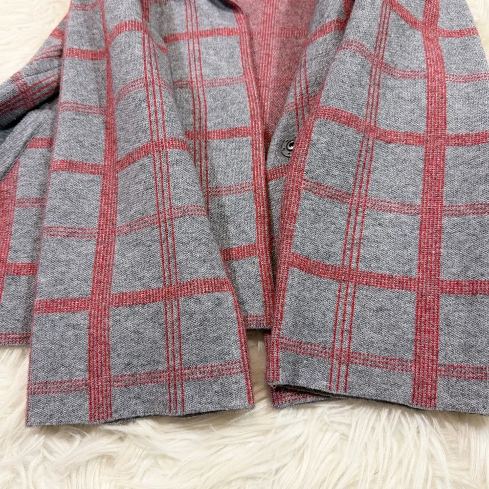 Anthropologie Moth Gray Red Plaid Collared Sweater Jacket - Picture 6 of 16